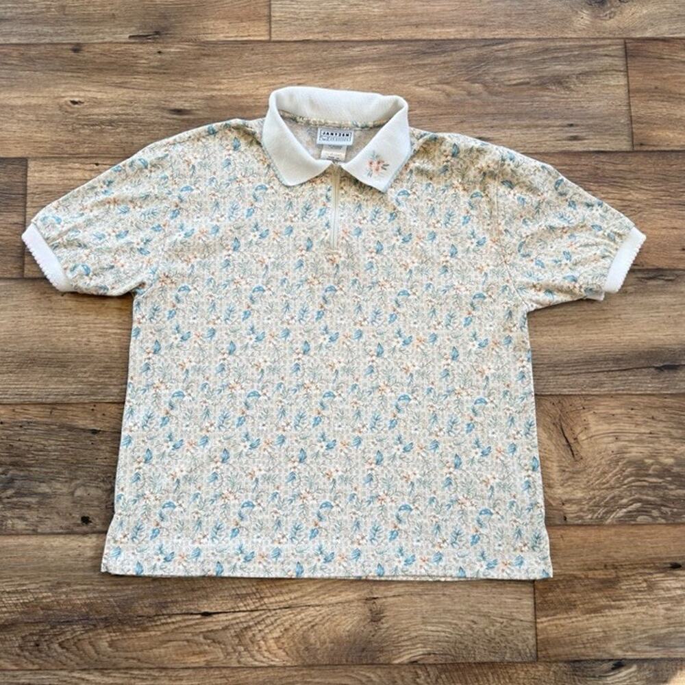 Vintage 80s Jantzen Pastel Floral Polo Shirt